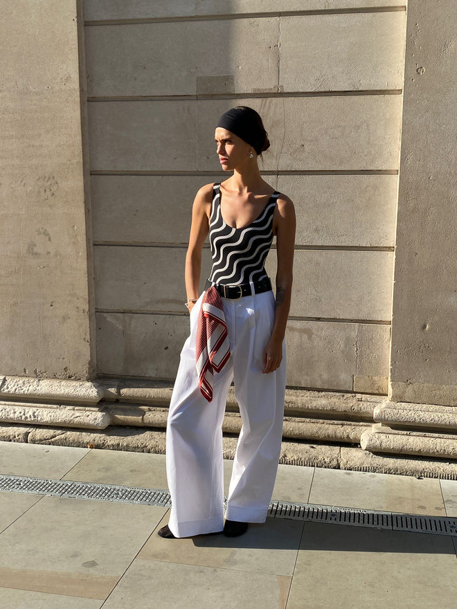 BERLIN - White Cotton Twill Pleated Trouser